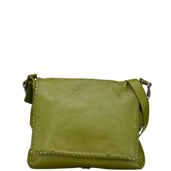 BOTTEGA VENETA Green Leather Intrecciato Shoulder Bag